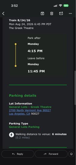 Greek theatre Train Parking August 24
