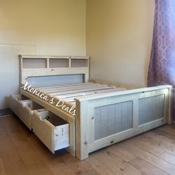 Queen Solid Wood Bed Frame With 3 Drawers $600