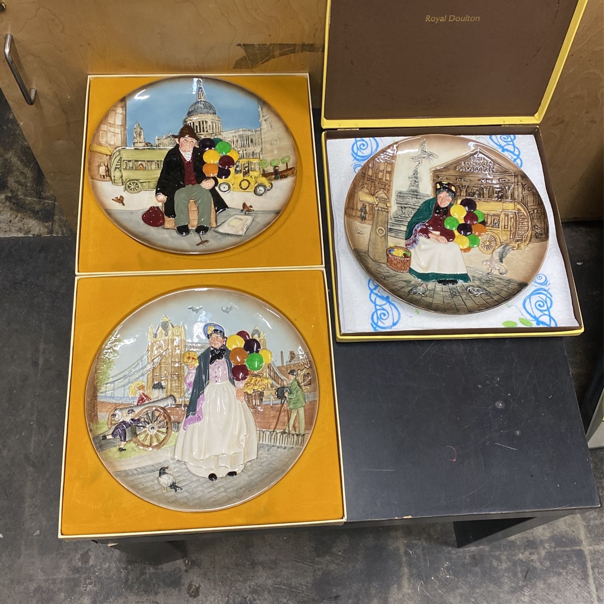 Set Of 3 Royal Doubting Plates, (Buddy Penny Farthing), (Balloon Man), (The Old Balloon Seller)