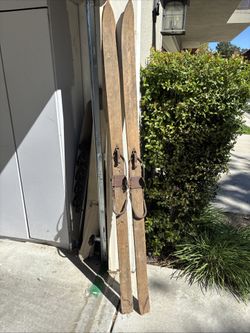 Vintage 1940’s Wooden Alpine Skis w/ Bindings