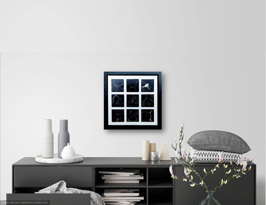 Mixed media original art framed painting on canvas home wall room decor 