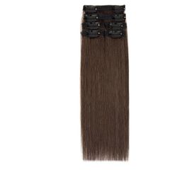 8 Clip in Human Hair Extensions 6 Piece 11" #02 Dark Brown