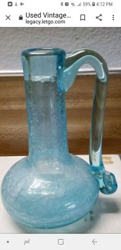 Blenko Light Auqa Crackle Vase
