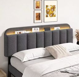 King Headboard Only with LED Light & Storage, Adjustable Headboards for King/California King Size Bed, Upholstered Head Board Linen Fabric, Vertical C
