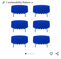 6 Pack Royal Blue Round Tablecloths 90 Inch for 60" Tables
150 GSM Polyester Fabric, 15" Standard Drop, Water, Stain & Wrinkle Resistant Cloth Cover f
