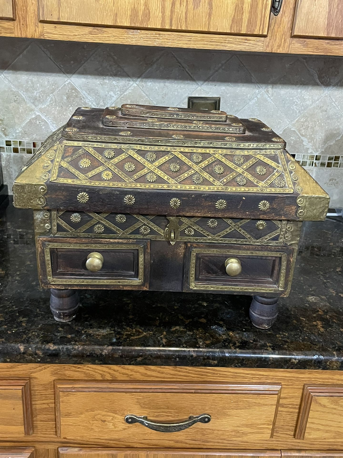 Unique Ornate Brass Wooden Box