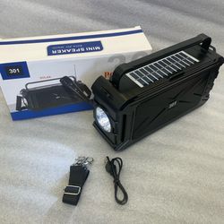 301 Portable Bluetooth Speaker with Solar Charge,Wireless Speaker Audio with Outdoor Emergency Flashlight