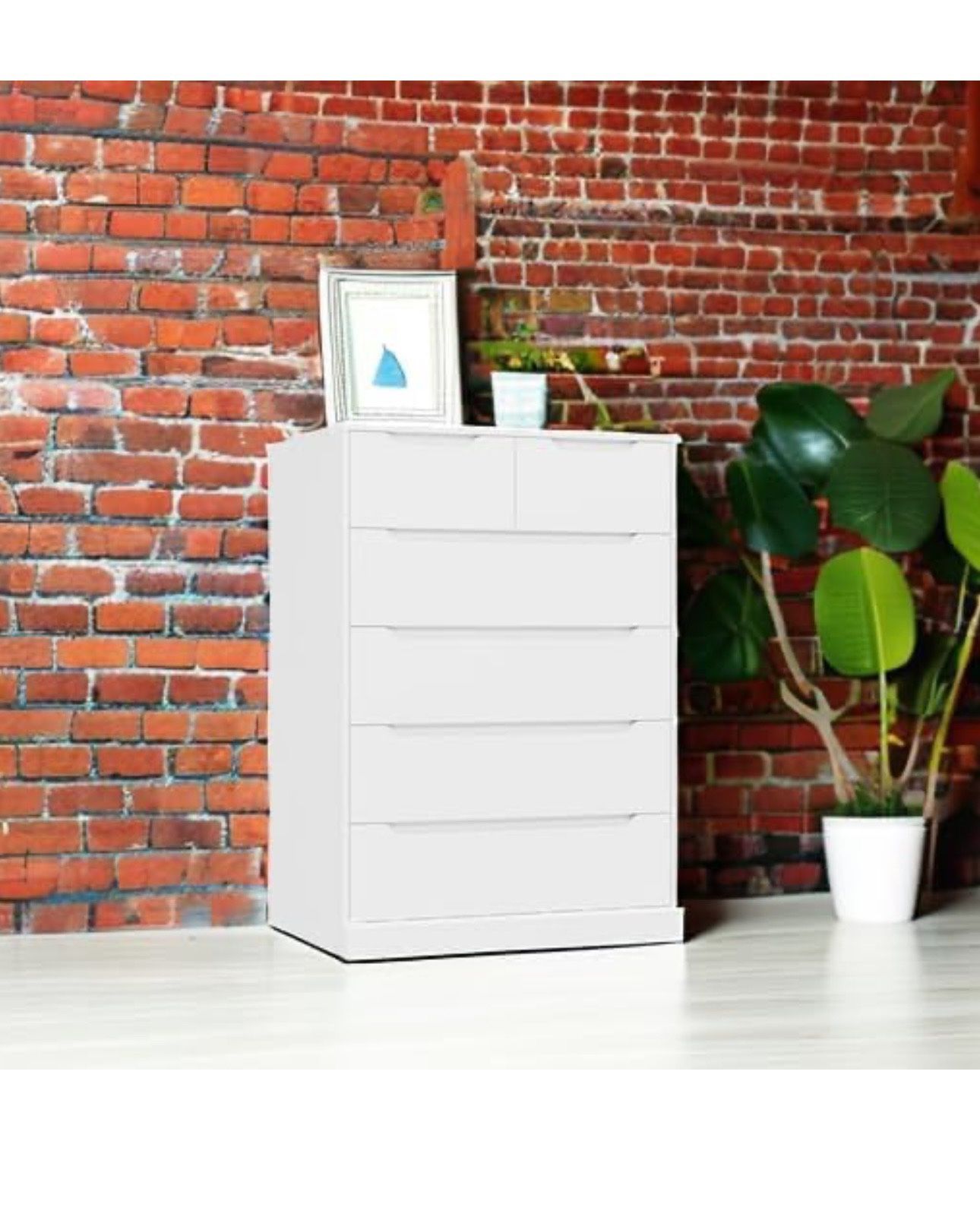 Modern 6 Drawer Dresser for Bedroom, Tall Chest of Drawers with Storage, Large Wood Storage Chest Organizer with Cut-Out Handle, Accent Sto