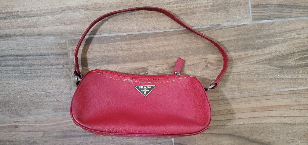 Red Prada Leather Handbag