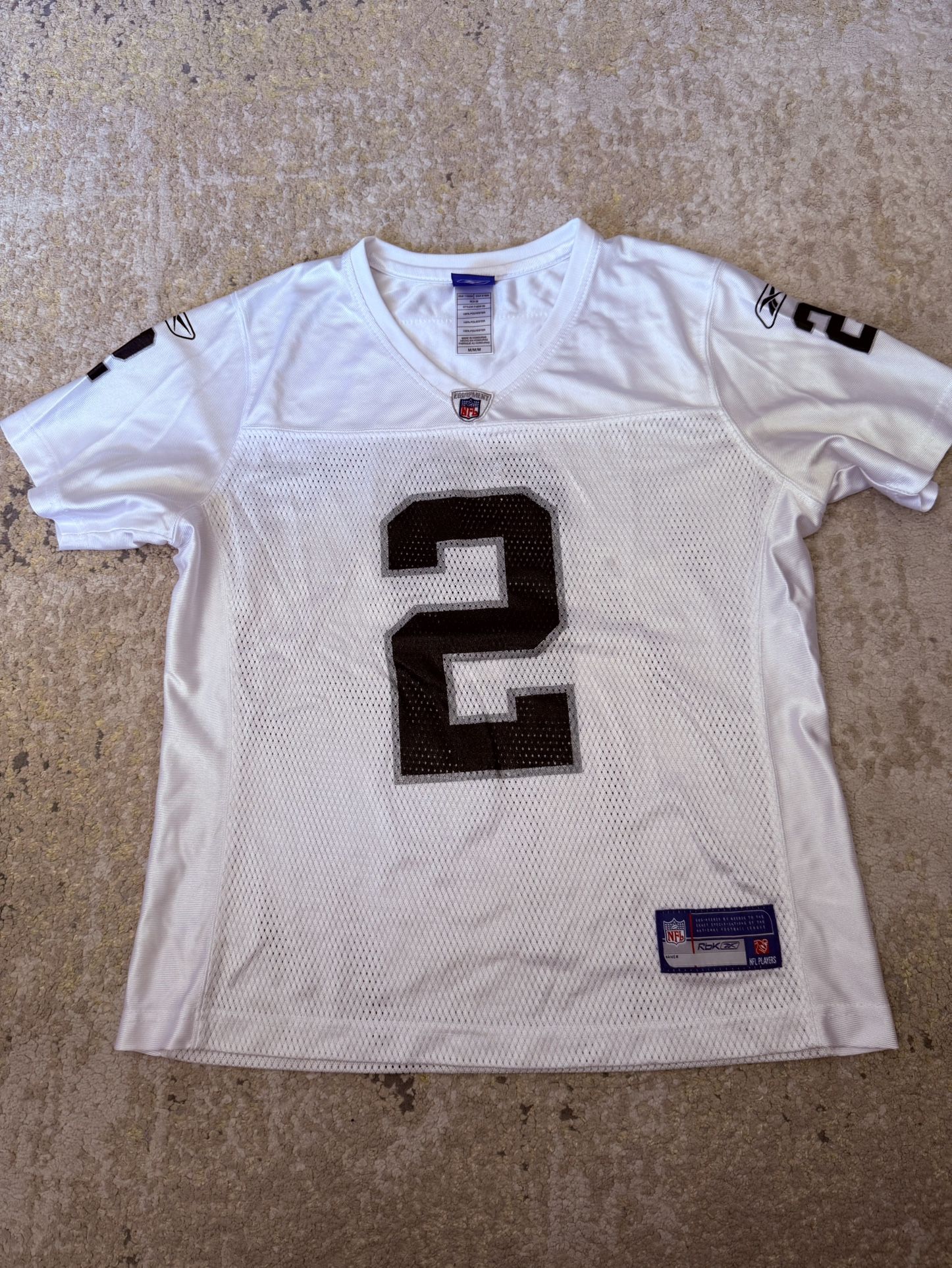 Vintage Reebok Oakland Raiders Russell Jersey Woman’s Or Kids Medium, Not Jeanty, Adams, Carr, Jackson, Lynch