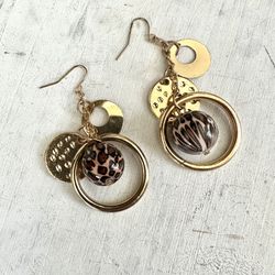 Gold Tone Charm Drop Earrings 