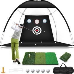 Brand New Unopened   Foldable Golf Hitting Net, 7x5FT Practice Net with Tri-Turf Mat & Target, Includes Balls/Tees for Indoor Outdoor Backyard Trainin