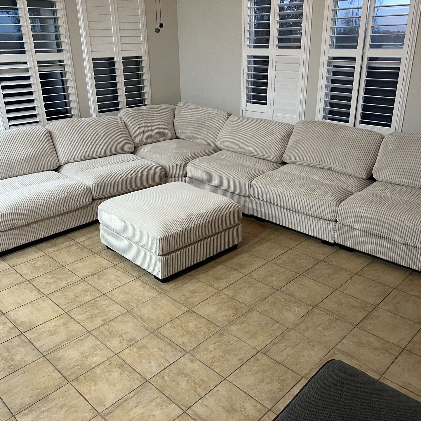 New 127x164 Corduroy Off White Sectional Couch / Free Delivery