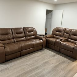 Leather Reclining Couch Set 