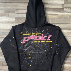sp5der hoodie black and pink