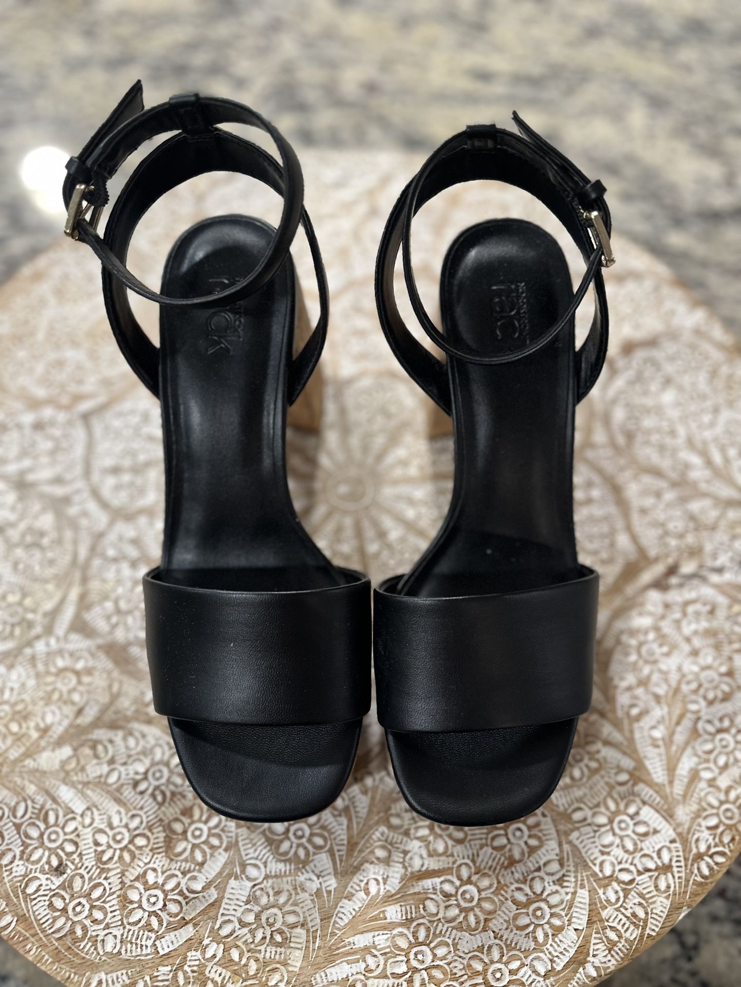 Size 6.5 Nordstrom Rack Black Leather Block Heel Open Toe