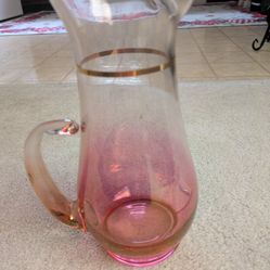 Old Glass Pitcher Pink, Gold, And Clear Glass