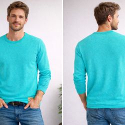 Hollister California Men’s Lightweight Crewneck Sweater – Size L – Aqua