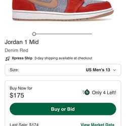 Air Jordan 1 Denim Red Cinnabar Hemp Sz 13