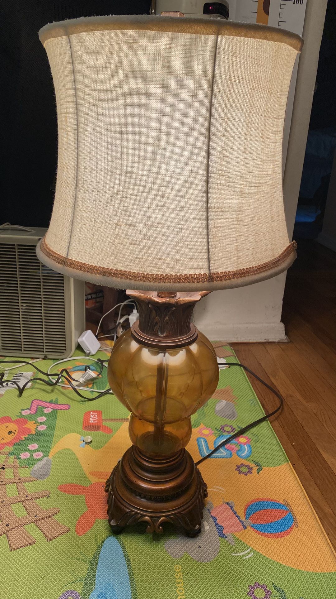 Vintage Boho Amber Glass Globe Table Lamp