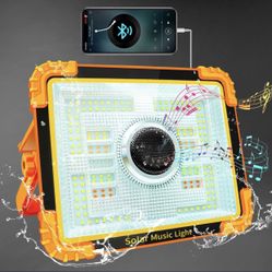 Protable Led Work Light Rechargeable,100W Solar Camping Light with Bluetooth Speaker,21000mAH 10000LM 7 Lighting Modes Ip66 COB Flood Light with Magne