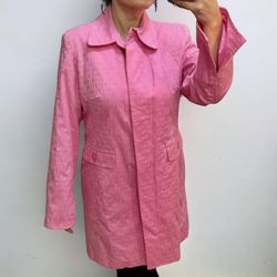 Apt 9 Bubble Gum Pink Womens Size 12 Button Up Trench Coat Vintage Jacket