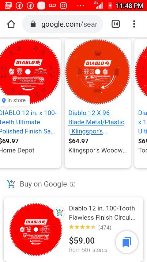 Diablo 12" 100t table saw blade (unused)