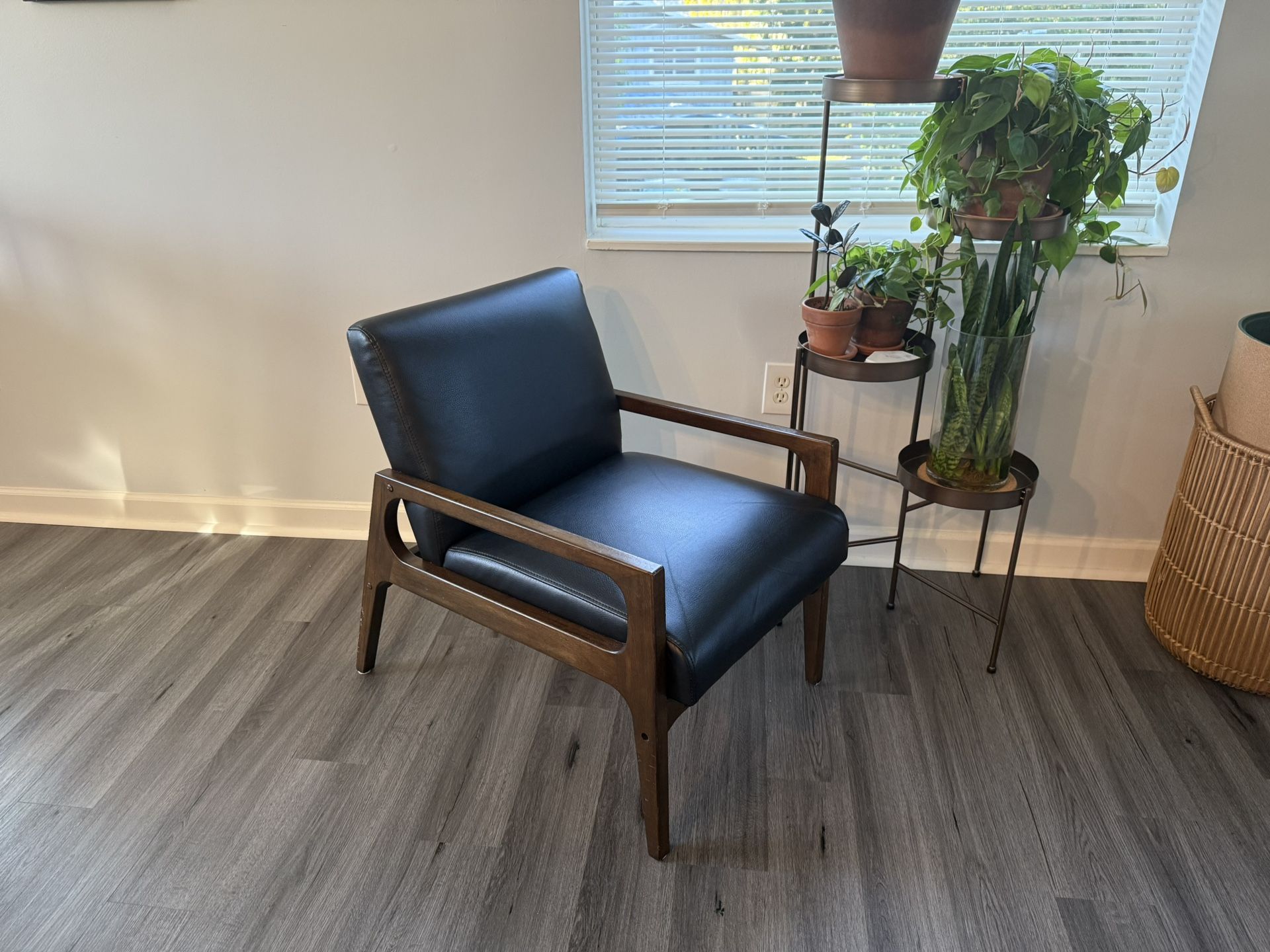 Accent Chair Faux Leather Black Wood Modern
