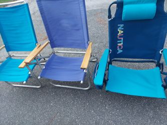 Beach Chair $10 each with rust ,booige boards $6 each ,beach umbrella $19