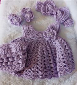 Crochet Baby Girl Purple Heirloom Dress Set Photo Prop Shipping Available