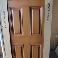 36 in. x 80 in. Camber Top Ballantyne Decorative Glass Mocha Fiberglass Front Door Slab