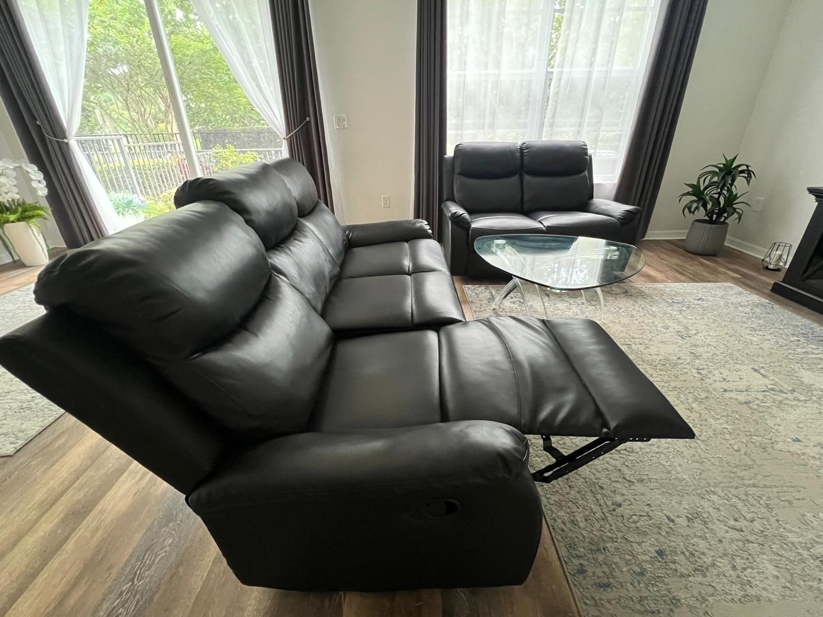Black Leather Reclining Sofa Set – Like New!