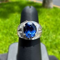 Jewelry 10k solid white gold sapphire stone natural diamond 3.06CT ring size 5.75