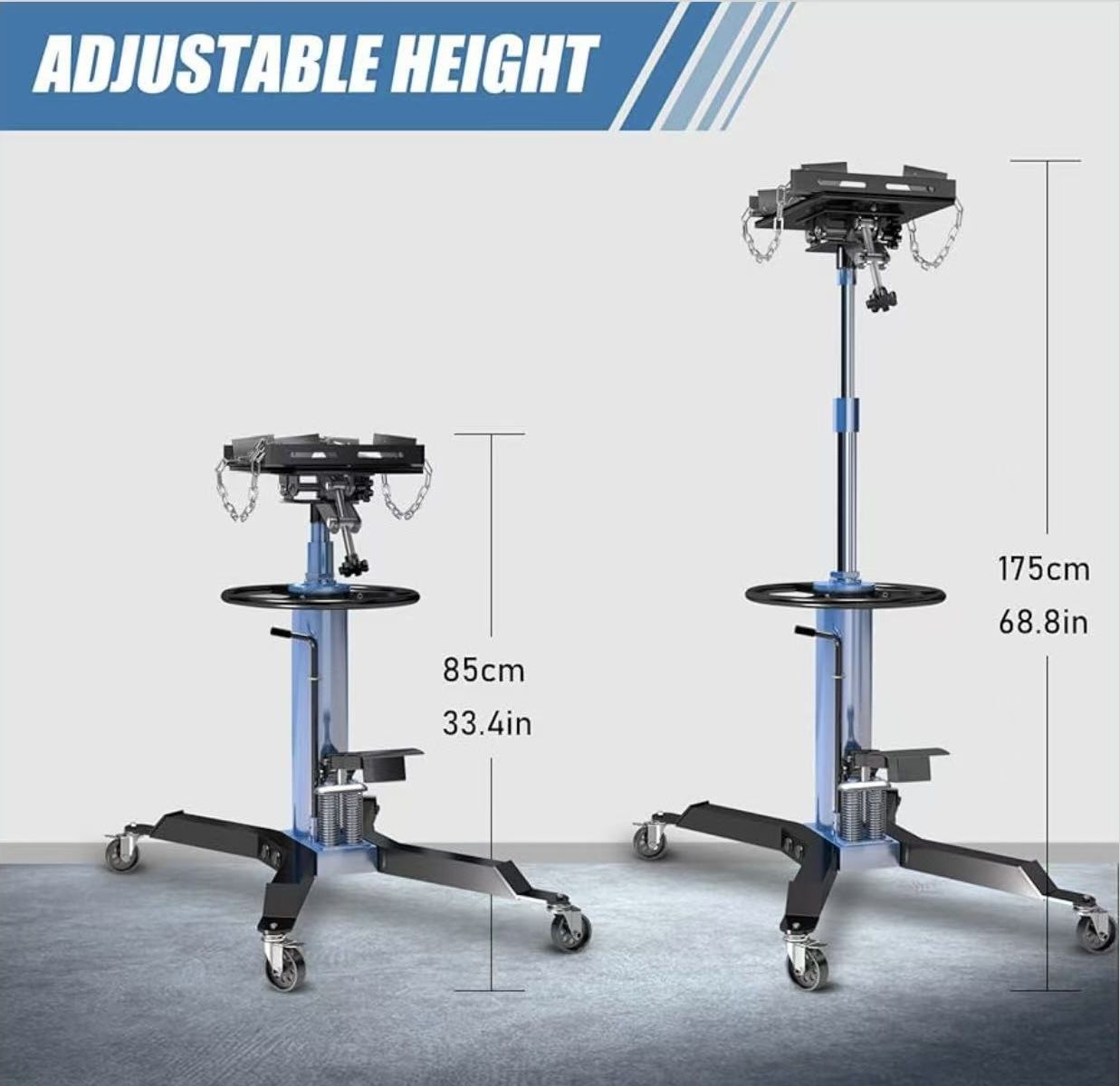 🥨Hydraulic Transmission Jack with 2 Stage Hydraulic Ram,1322lbs Capacity with Foot Pedal,33.4"-68.8" High Lift,2-Stage Hydraulic Lift Telescoping