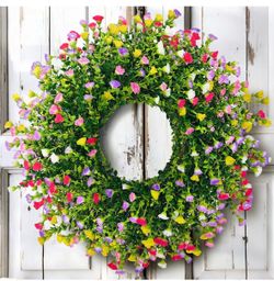 Wreaths for Front Door, 24 Inch Large Farmhouse Colorful Cottage Wreath, Extra-Full 378 Silk Artificial Carnation Floral Wreath, Blossom & Greenery Ha