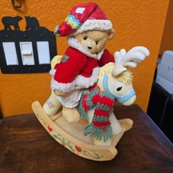 Cherished Teddies Christmas Figurine Large Bear Santa Rocking Horse Vintage Retired #629618 Tis The Season For Deer Friends Music Box Jingle Bells 
