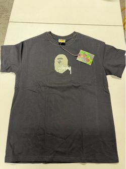 STUSSY/BAPE COLLAB MENS T-SHIRT MEDIUM BLACK COLOR