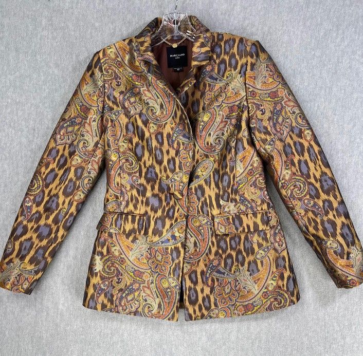 VTG Marciano by Guess Women Size 40 Blazer Jacket Paisley Leopard Print Pattern Made In Bulgaria