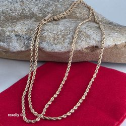 14K Yellow Gold Diamond-Cut Rope Link Necklace - Solid Gold!/ Collar de Oro con Diseño de Corte Diamante! 👌🎁Post Tags: Anillo de Oro