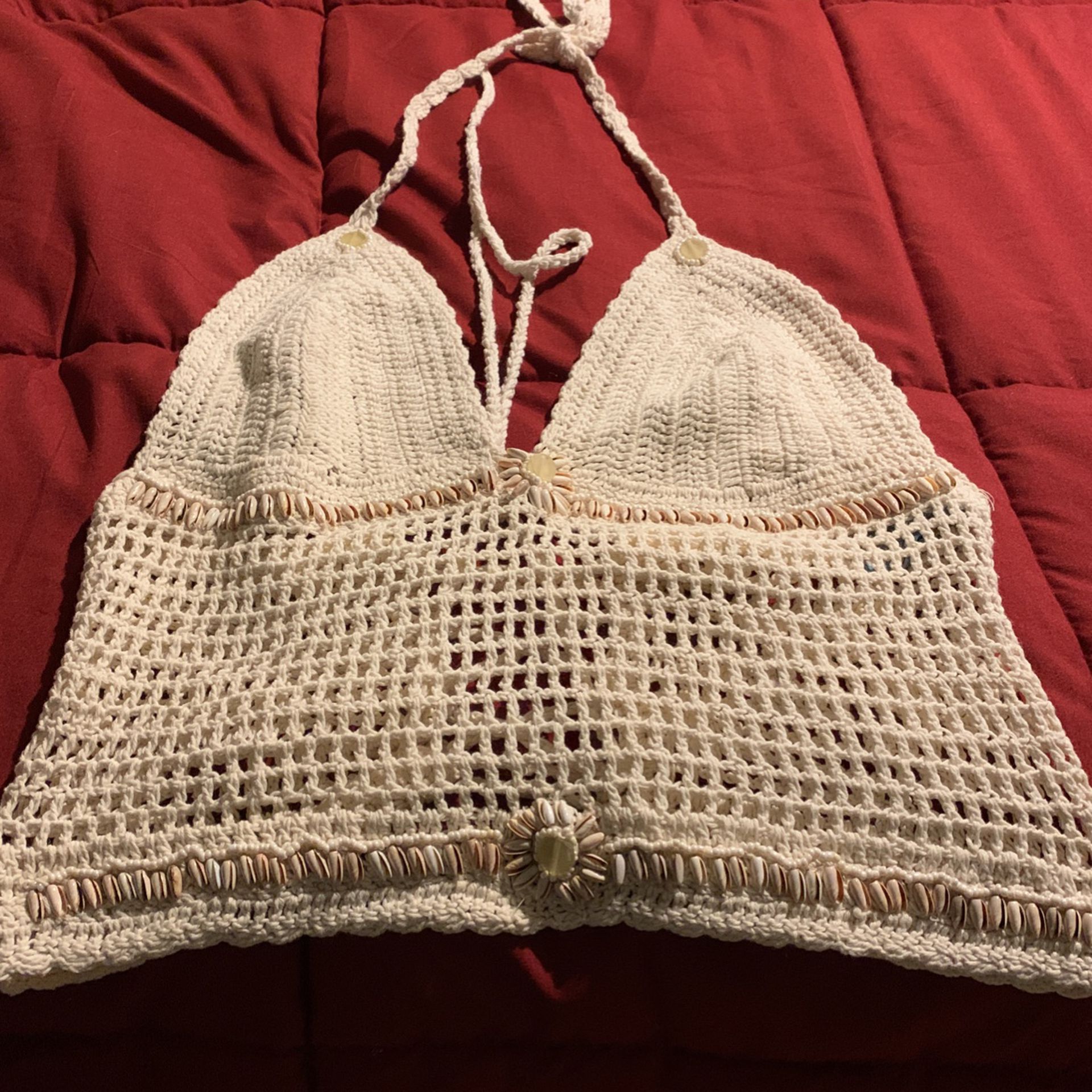 Beach Halter Top With REAL Sea Shells, Made By Hand NEW