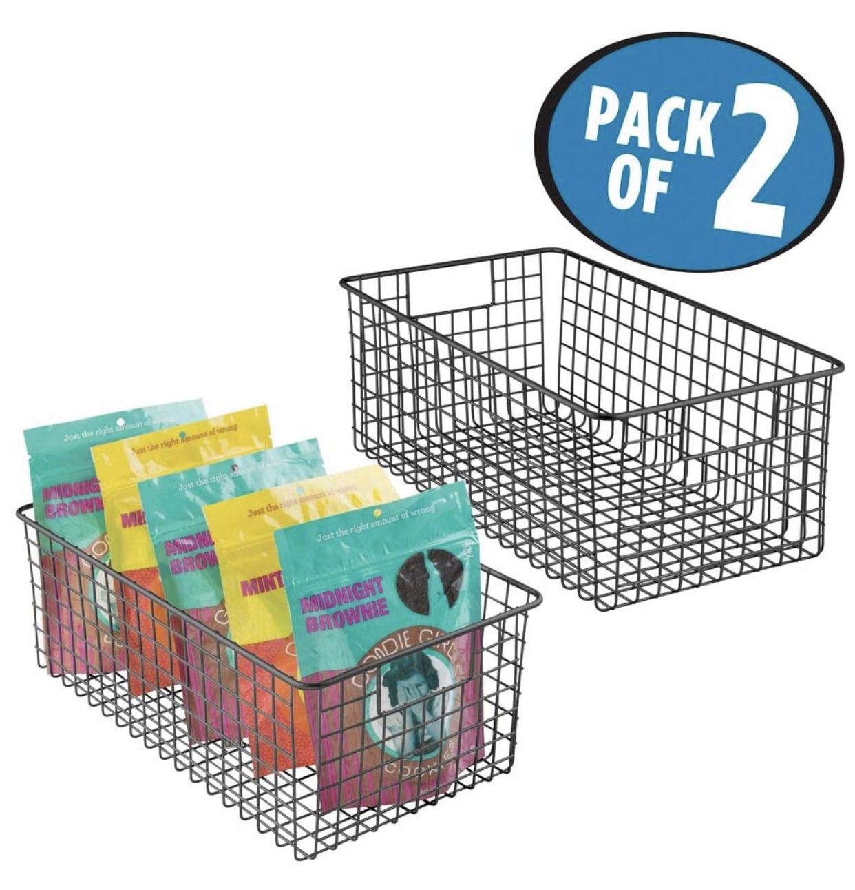 mDesign Farmhouse Decor Metal Wire Food Organizer Storage Bin Basket with Handles for Kitchen Cabinets, Pantry, Bathroom, Laundry Room, Closets, Garag