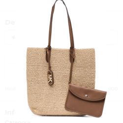 Michael Kors Eliza Purse Large Straw Tote Handbag W/Detachable Pouch Boho NWOT