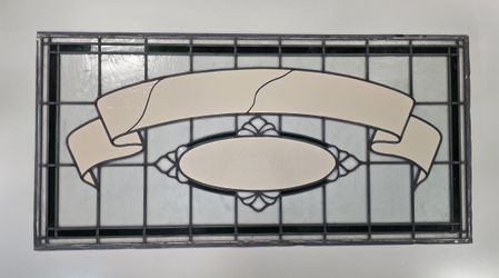 Stained glass sign 48-1/2"x 23-1/2" ready for you to put your name and logo or to use it as a piece of art.