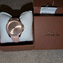 Coach Tristen Rose Gold Leather Strap Crystal Accented Watch - BRAND NEW IN BOX