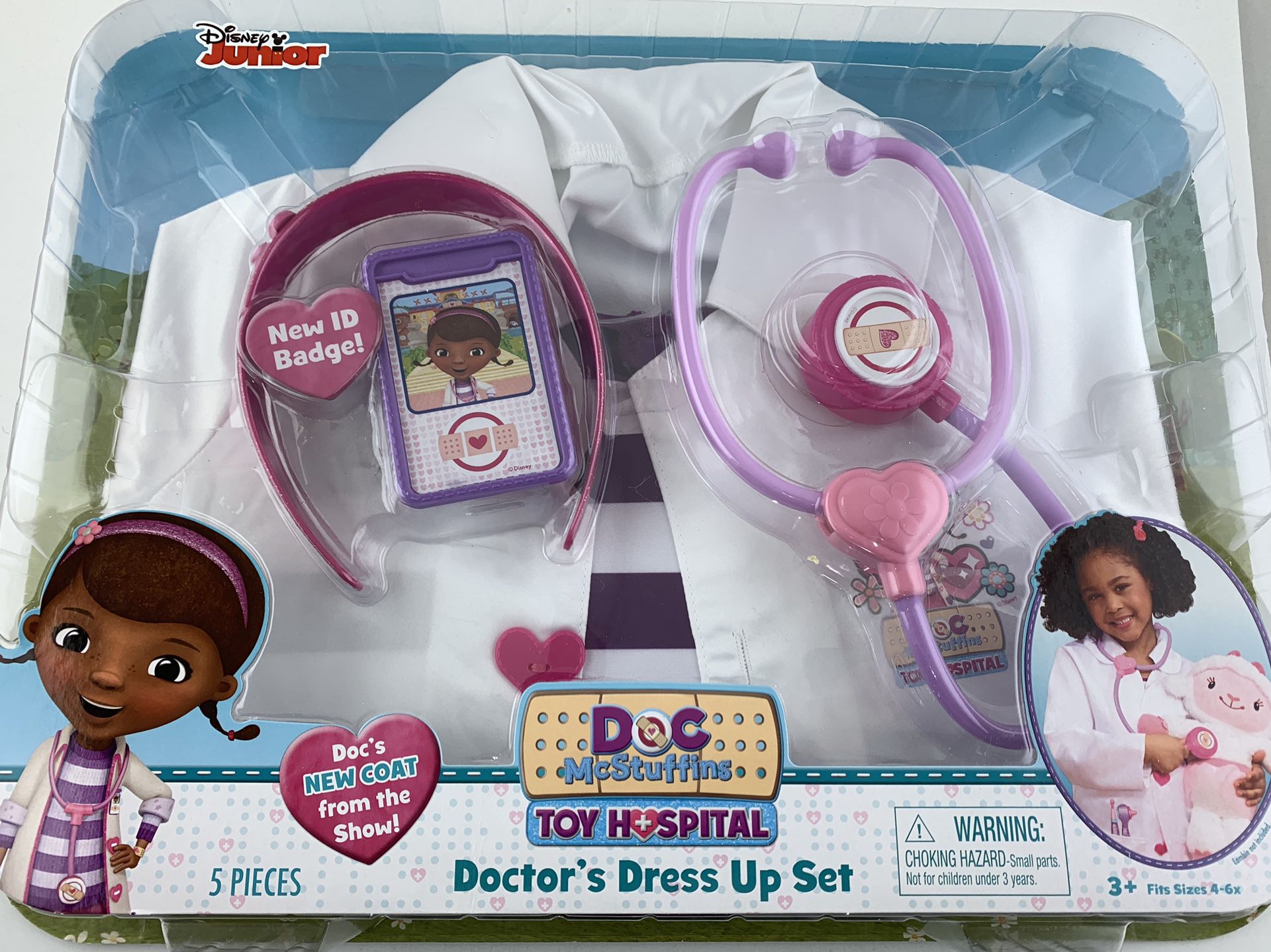 NEW Disney Doc McStuffins Doctor’s Dress Up Set Costume New 5 Pieces Size 4-6X New