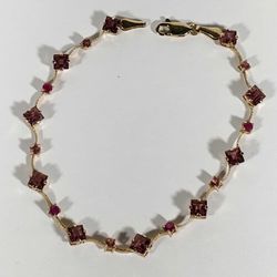 14K Yellow Gold Amethyst & Ruby Link Bracelet 
