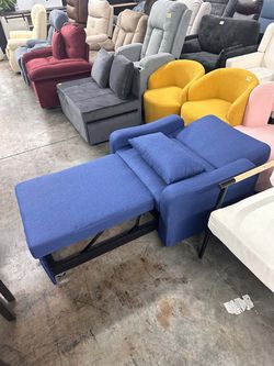 Blue Velvet 2-in-1 Convertible Sofa Bed Chair Bed,Lounger Sleeper Chair With One Pillow