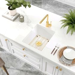 Rhbamoa White Bar Sink 18 Inch,White Granite Composite Kitchen Sink 18''x16'',Undermount Small Wet Bar Sinks,Small Single Bowl Quartz Sinks with Acces