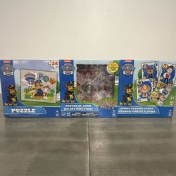 Paw Patrol 3 Game Pack-24 Piece Puzzle-Popper Jr Game-Jumbo Playing Cards NEW