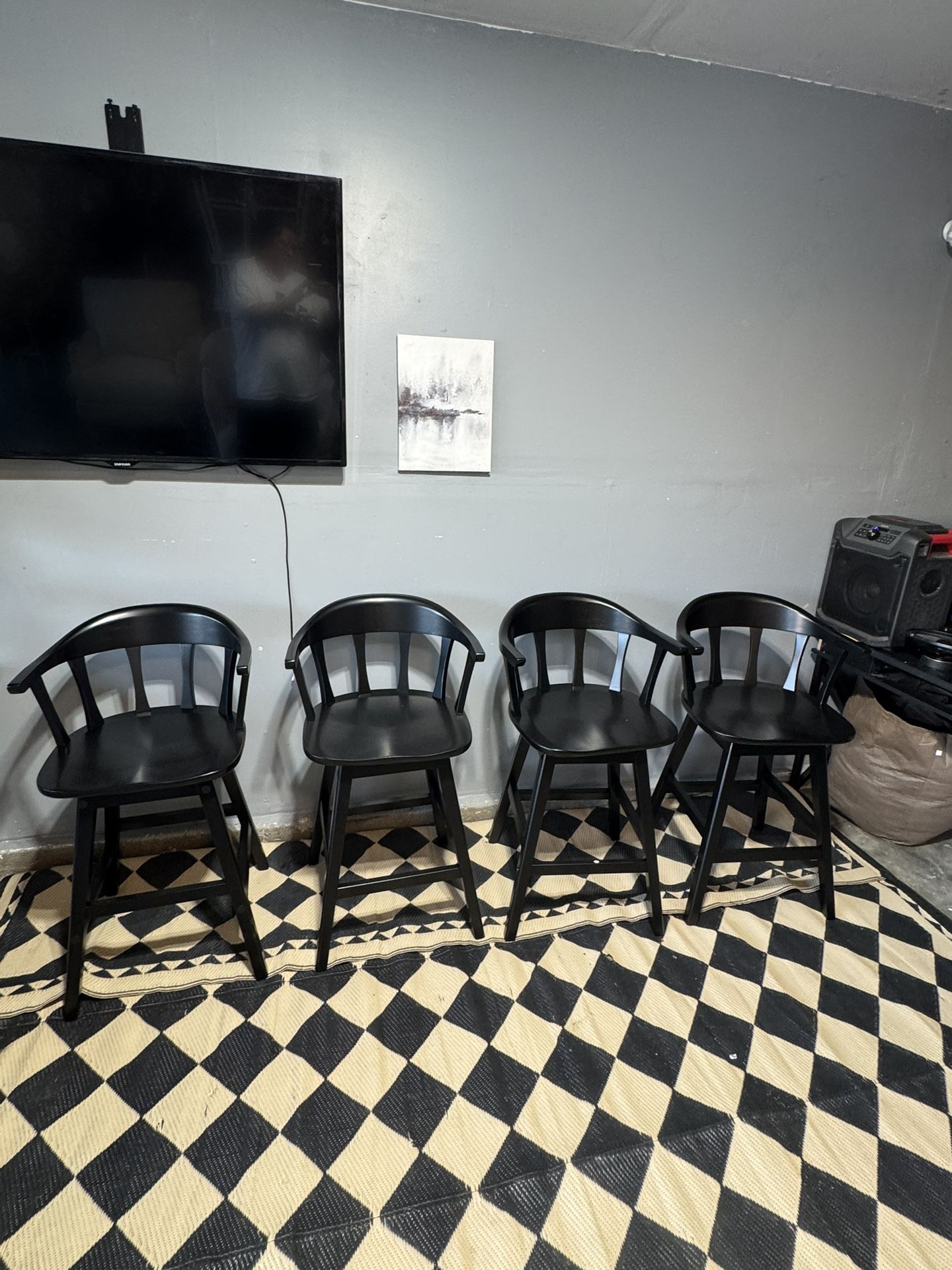 Wendell 37.4 in. Black Solid Wood Barstool Swivel Bar Stool Counter Height Chair with Thicked Spindle Back Set of 4